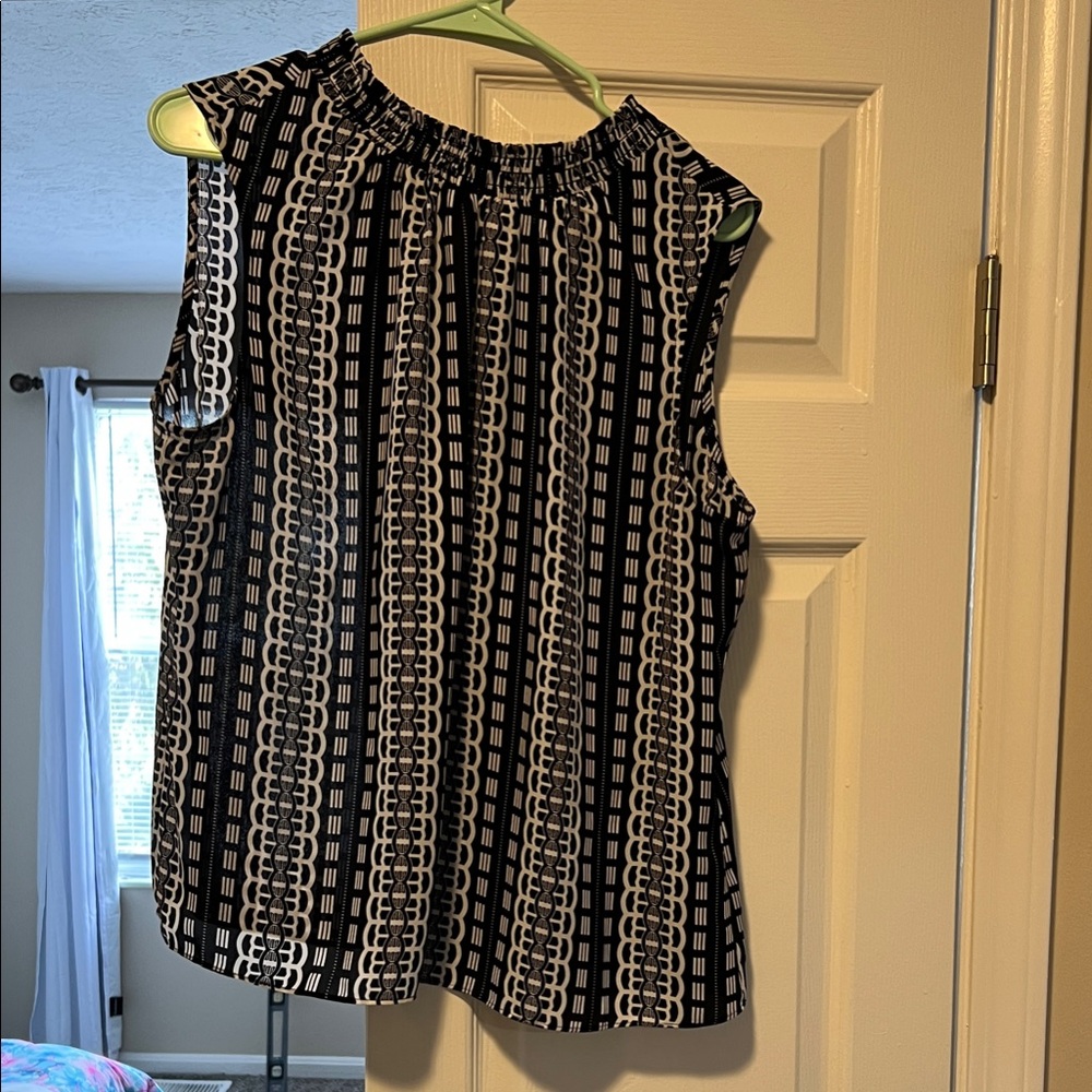 White House Black Market Geometric Black and White Blouse